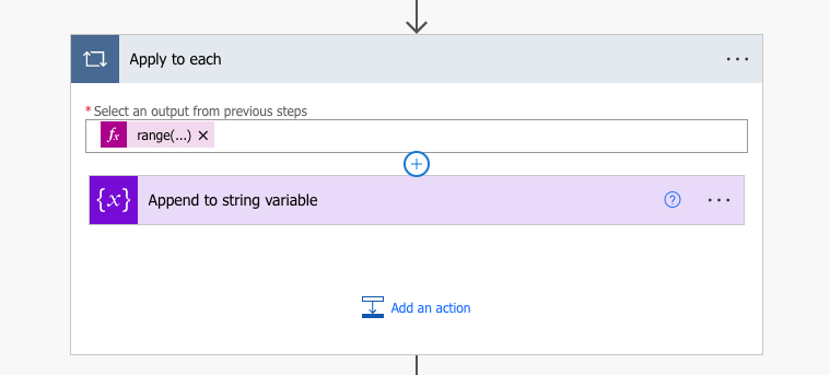 The plus button above the first action inside an Apply to each